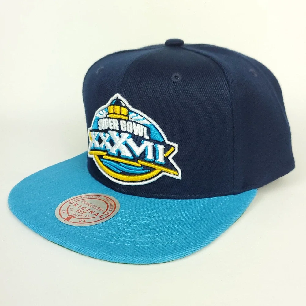 Super Bowl XXXVII Mitchell & Ness NFL Snapback Hat Cap 3D‎ Logo Navy Cyan NWT